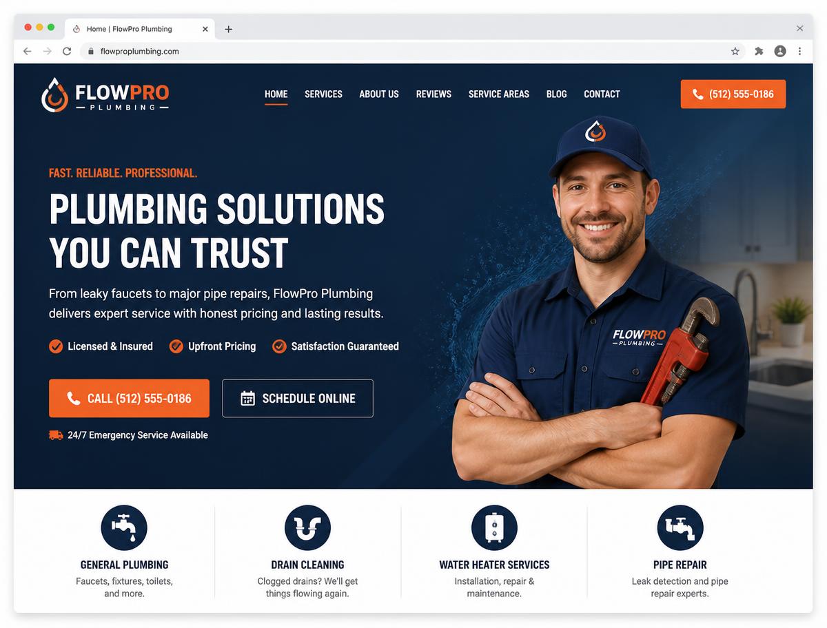 FlowPro Plumbing website design — Plumbing — Example Concept